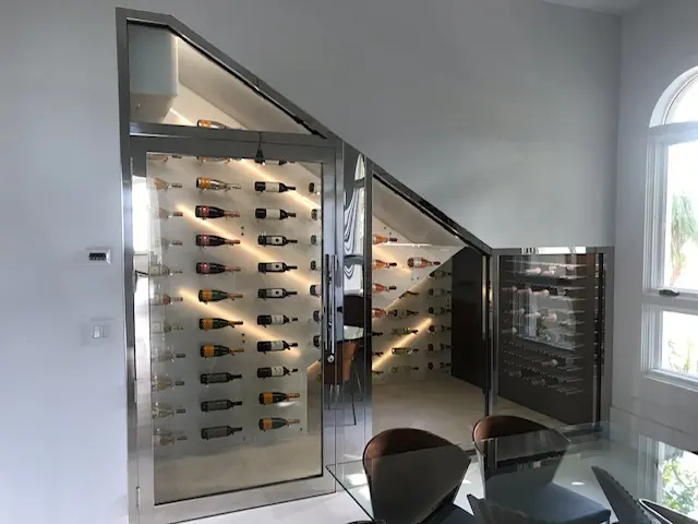 A custom glasswork wine cellar in Palm Beach, FL
